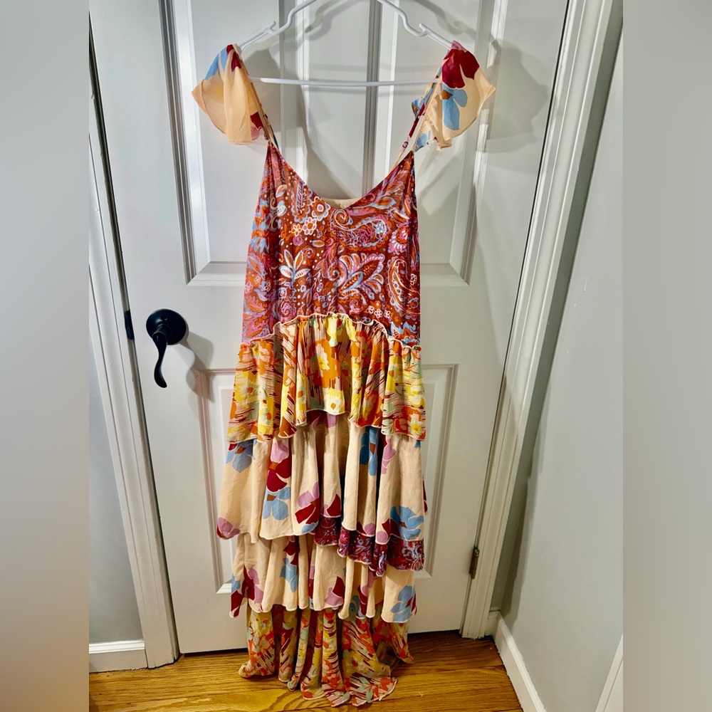 Free People Coraline Tiered Maxi Dress Boho Floral Pink Ruffle Size 0 - Picture 4 of 16